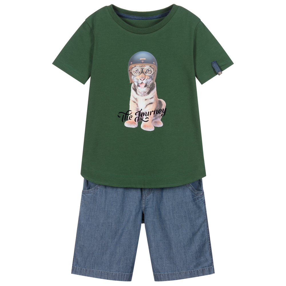 Lapin House-Boys Green & Blue Shorts Set | Childrensalon Outlet