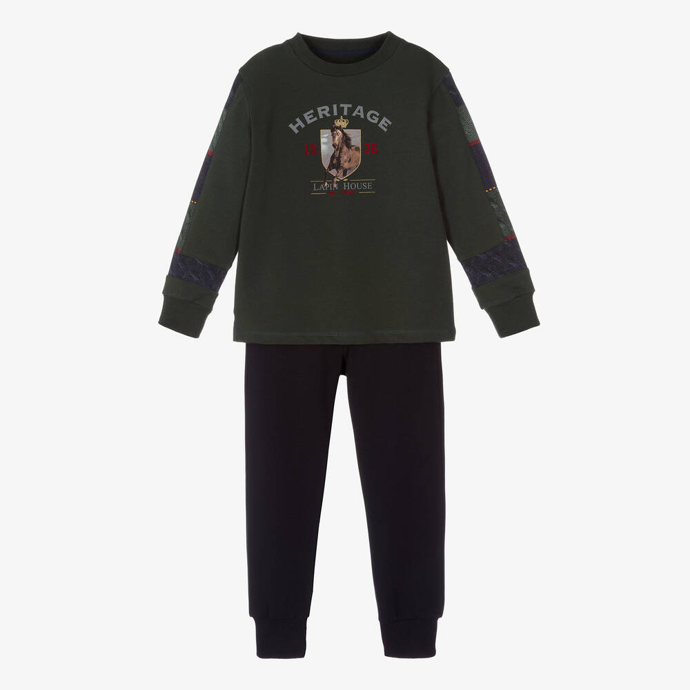 Lapin House-تراكسوت قطن جيرسي لون أخضر وكحلي للأولاد | Childrensalon Outlet