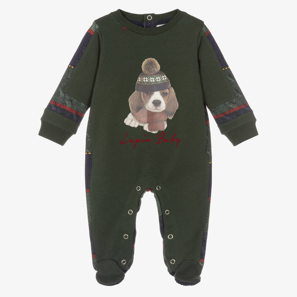 Lapin House - Boys Green Cotton Babygrow | Childrensalon