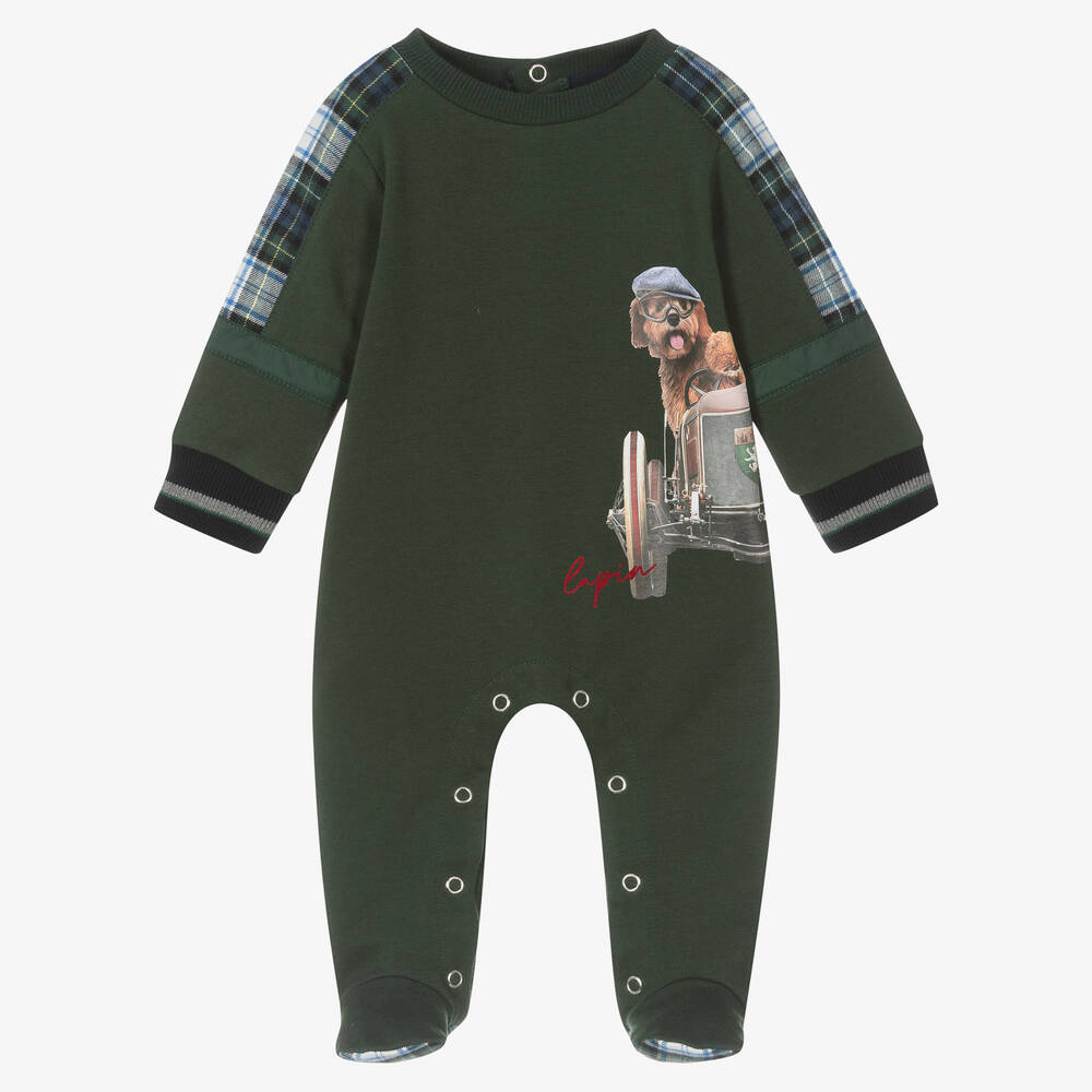 Lapin House - Boys Green Cotton Babygrow | Childrensalon