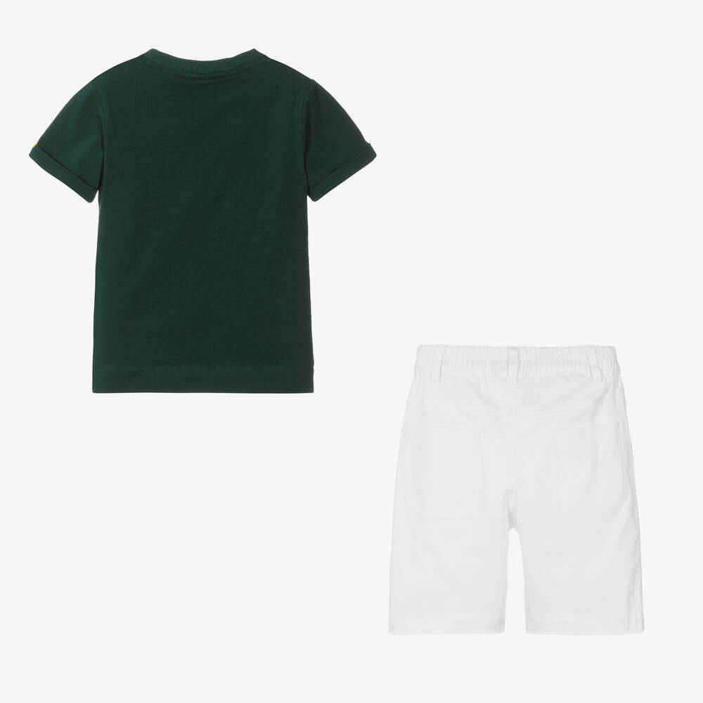 Lapin House-طقم شورت قطن لون أخضر داكن وأبيض للأولاد | Childrensalon Outlet