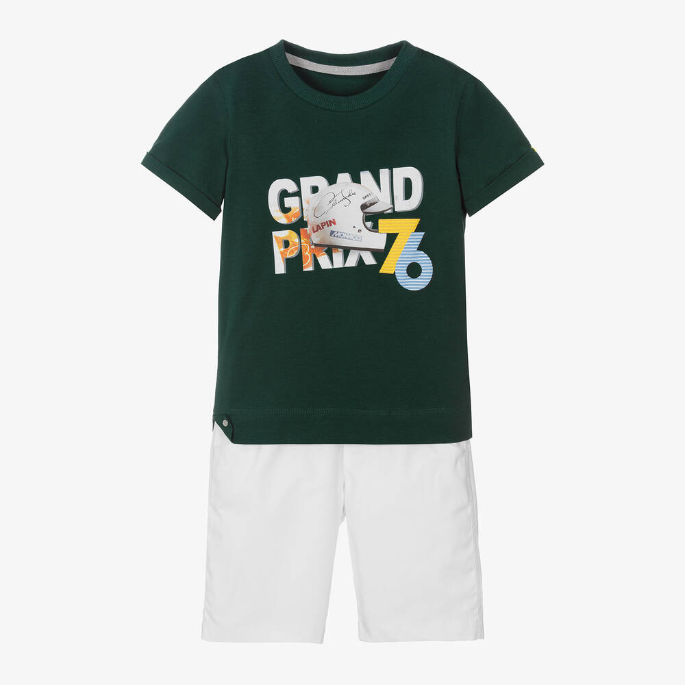 Lapin House-Boys Green Cotton Grand Prix Shorts Set | Childrensalon Outlet