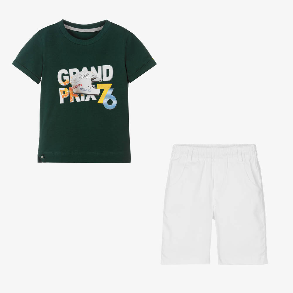 Lapin House-طقم شورت قطن لون أخضر داكن وأبيض للأولاد | Childrensalon Outlet