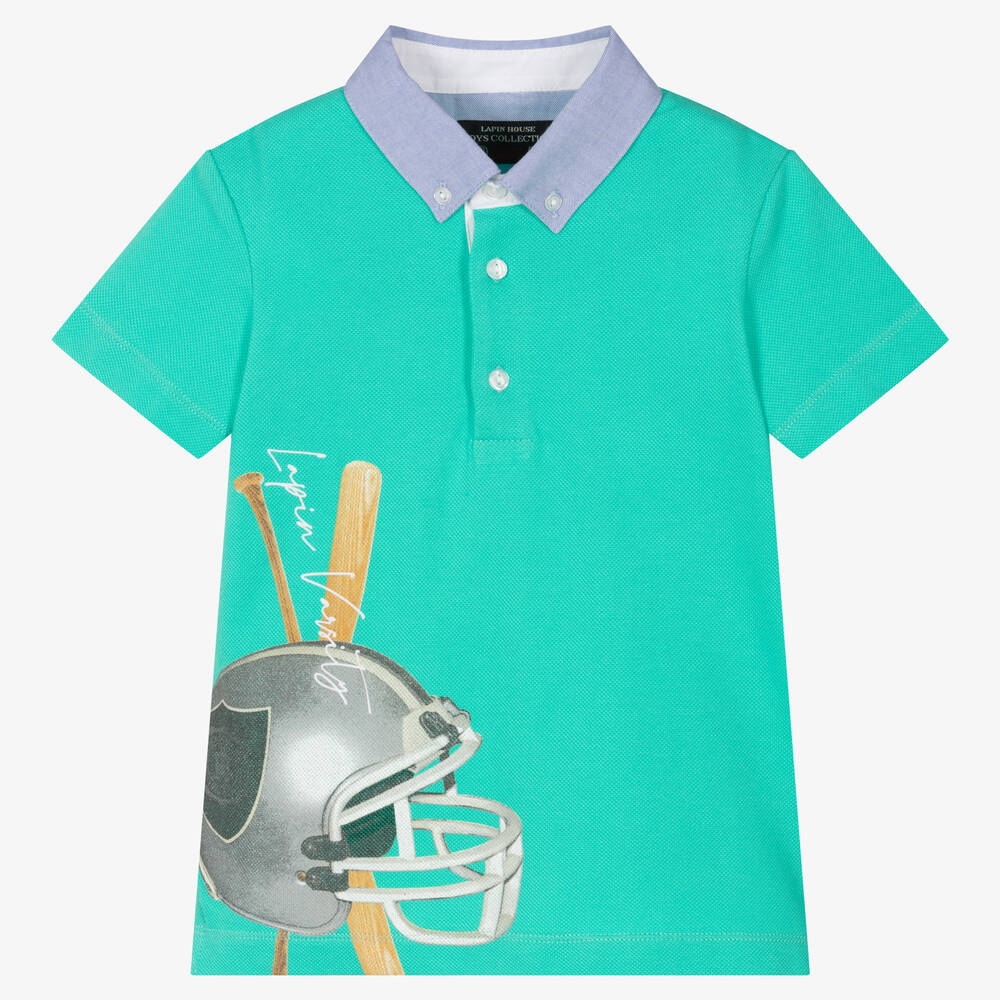 Lapin House - Boys Green Cotton Piqué Polo Shirt  | Childrensalon