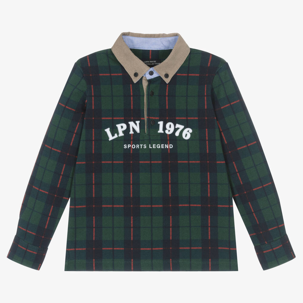 Lapin House - Boys Green Cotton Tartan Top | Childrensalon