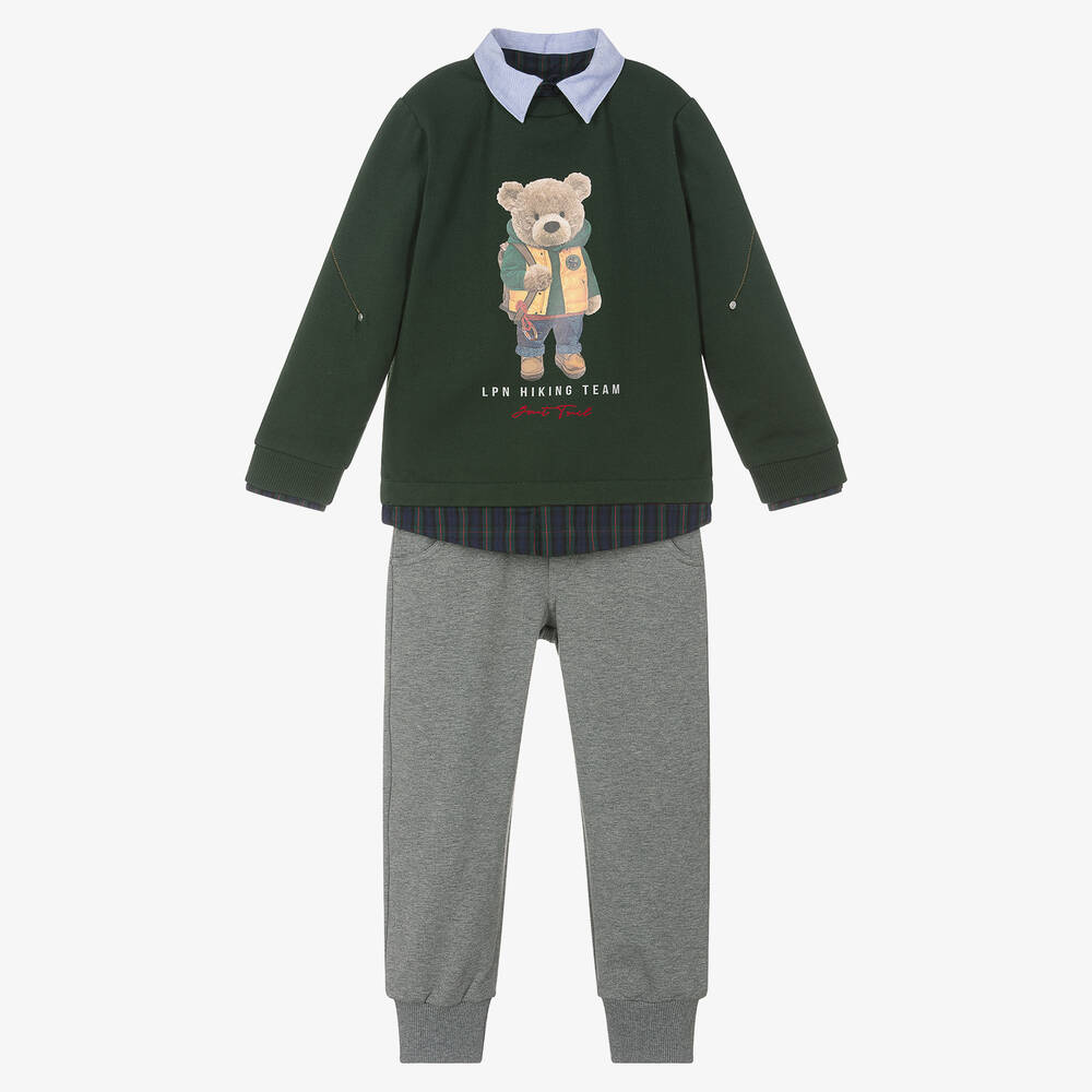 Lapin House - Boys Green & Grey Bear Joggers Set | Childrensalon