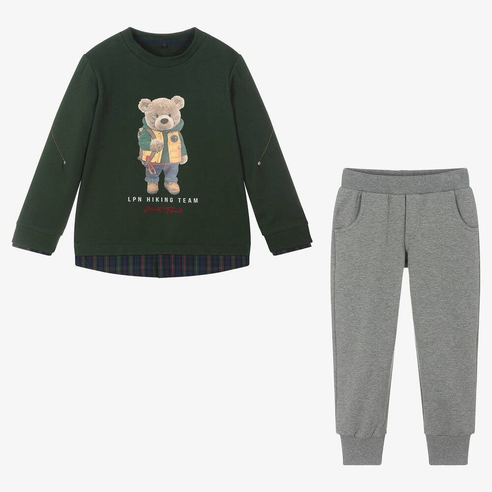 Lapin House-Boys Green & Grey Bear Joggers Set | Childrensalon Outlet