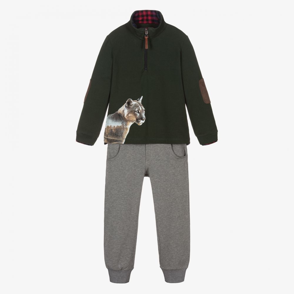 Lapin House - Boys Green & Grey Tracksuit | Childrensalon