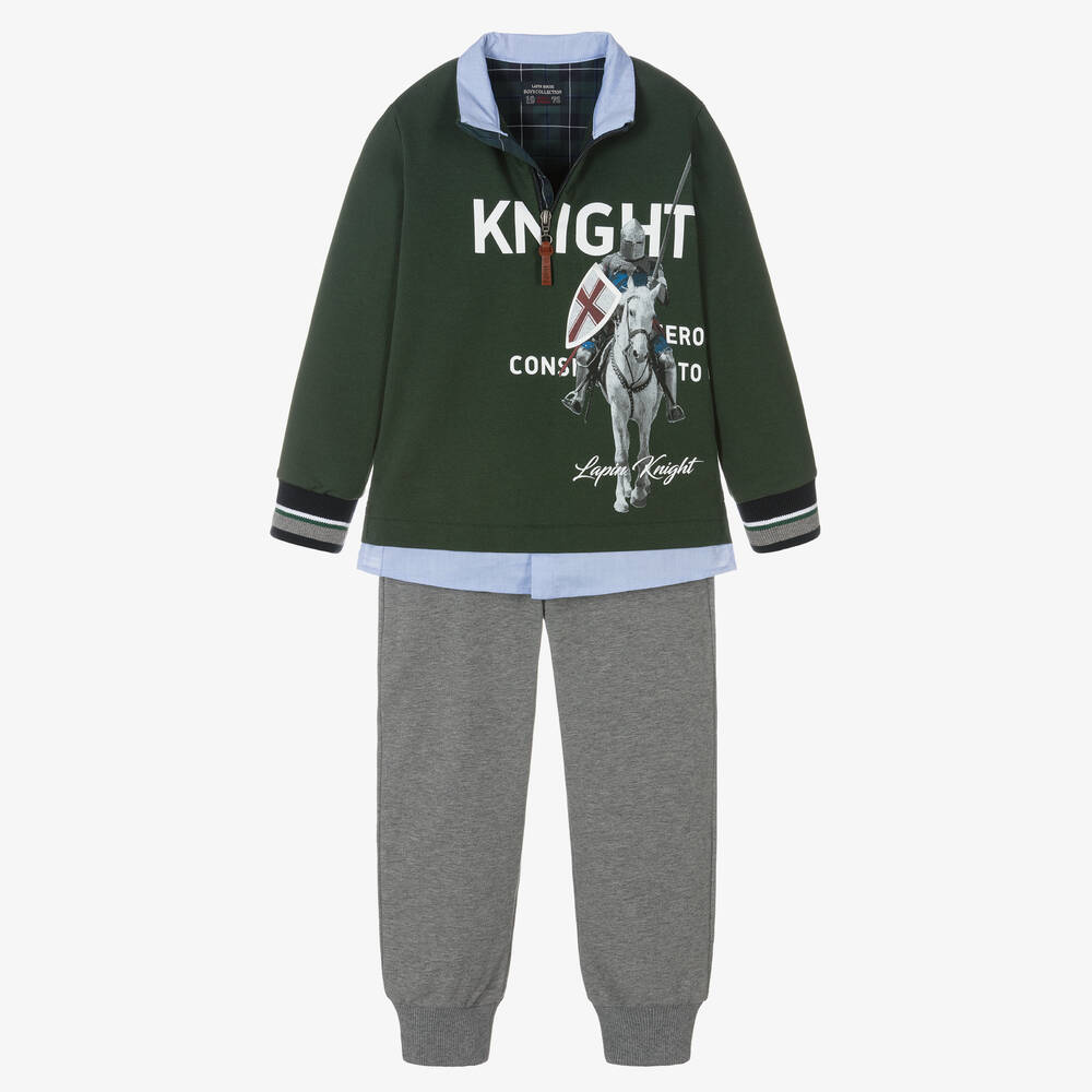 Lapin House - Boys Green & Grey Tracksuit | Childrensalon