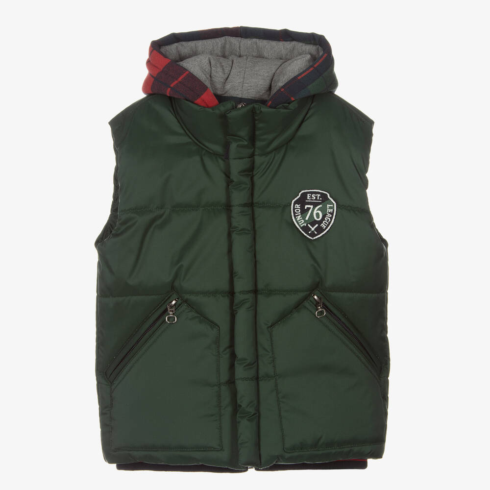 Lapin House - Boys Green Layered Hooded Gilet | Childrensalon