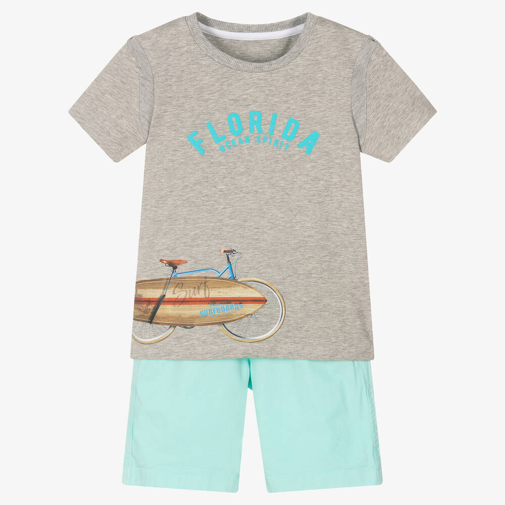 Lapin House - Boys Grey & Blue Cotton Shorts Set | Childrensalon