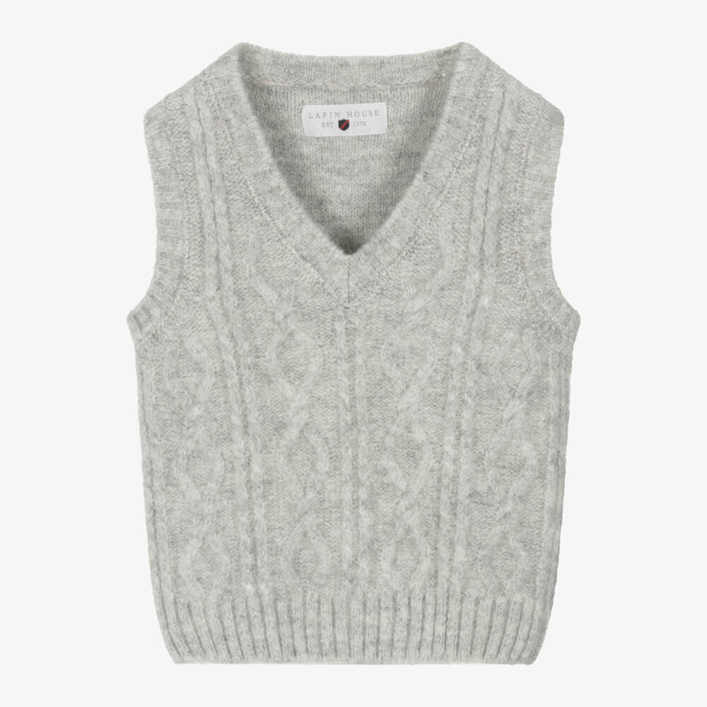 Lapin House-Boys Grey Cable Knit Slipover | Childrensalon Outlet