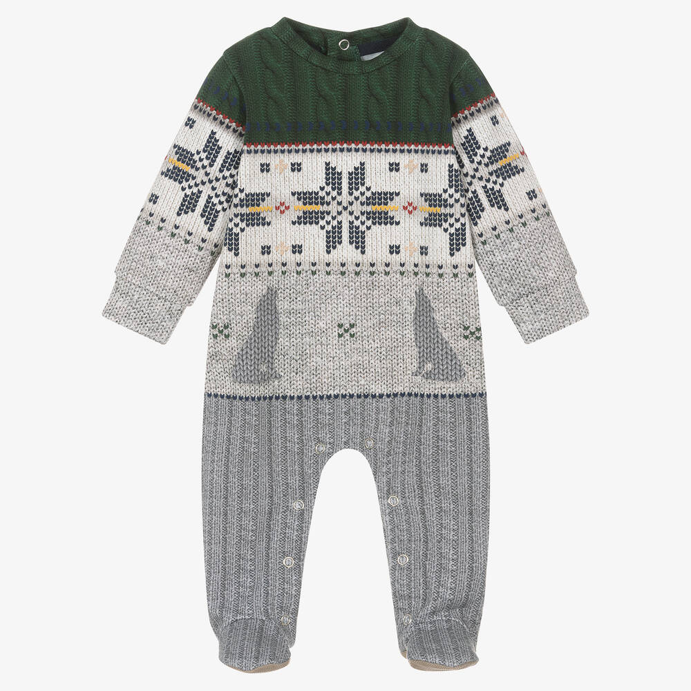 Lapin House - Boys Grey Cotton Babygrow | Childrensalon