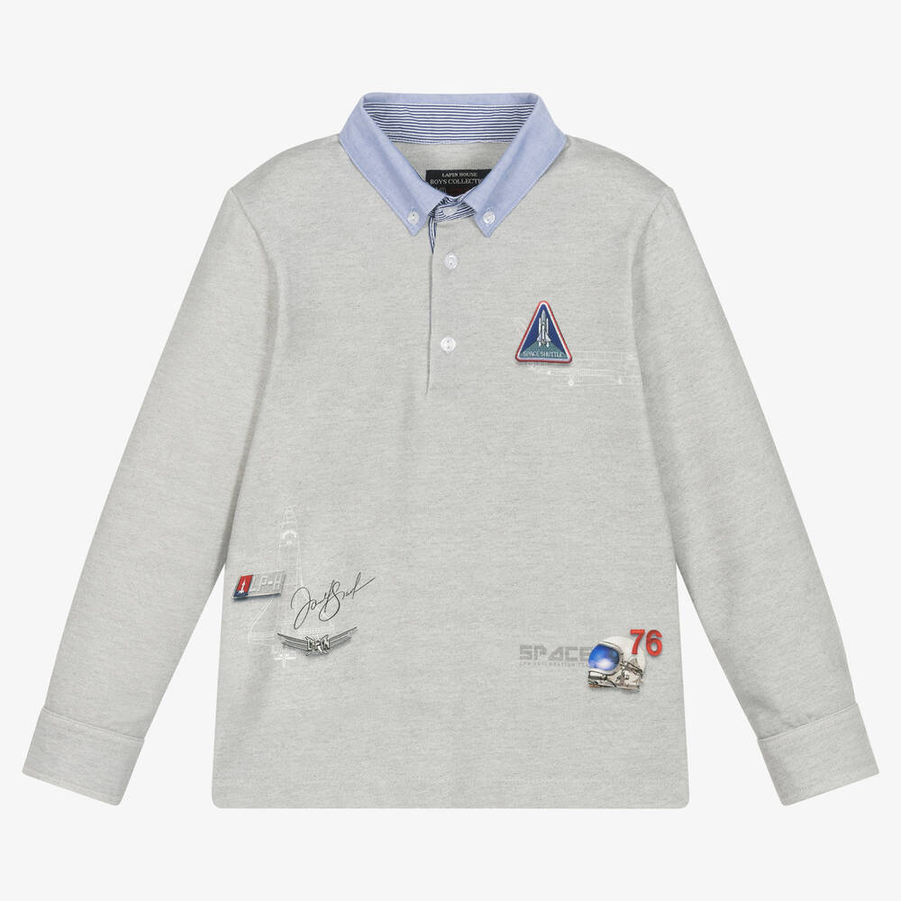 Lapin House - Boys Grey Cotton Jersey Polo Shirt | Childrensalon