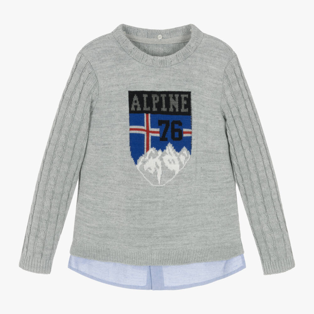 Lapin House-Boys Grey Knit Sweater with Collar | Childrensalon Outlet