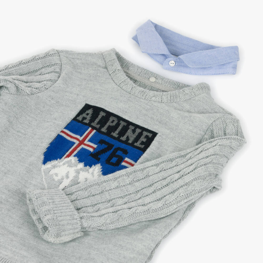 Lapin House-Boys Grey Knit Sweater with Collar | Childrensalon Outlet
