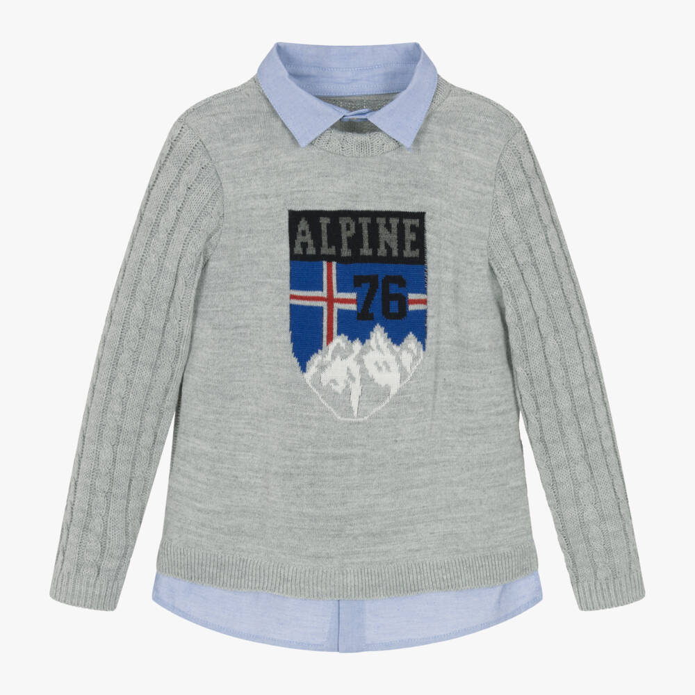 Lapin House-Boys Grey Knit Sweater with Collar | Childrensalon Outlet