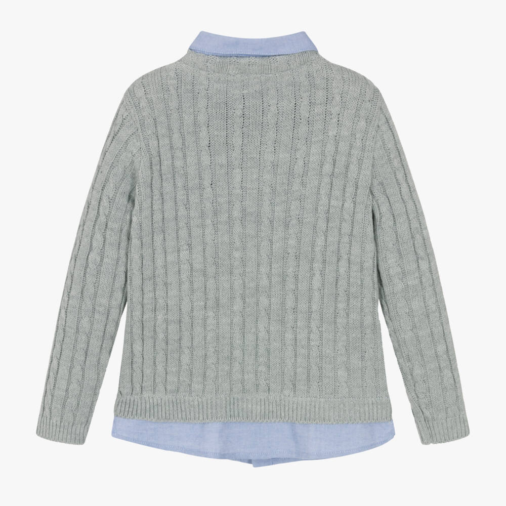 Lapin House-Boys Grey Knit Sweater with Collar | Childrensalon Outlet