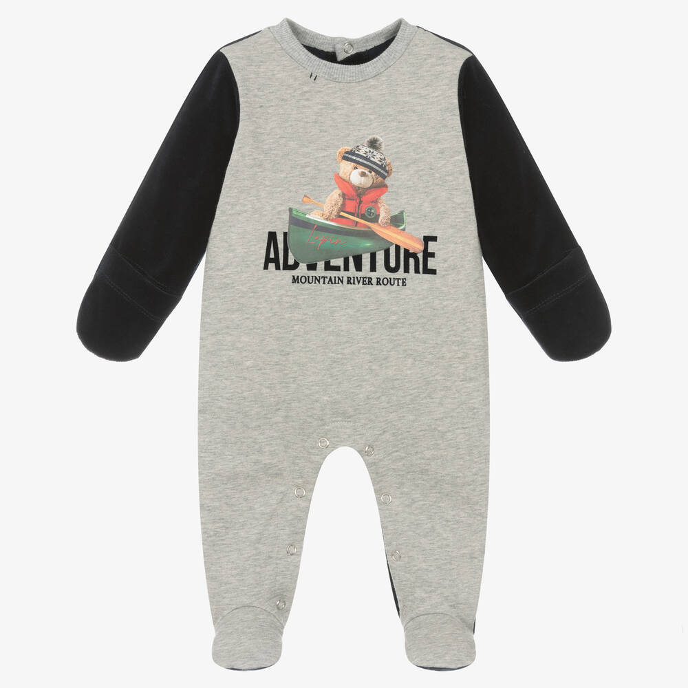 Lapin House - Boys Grey & Navy Blue Cotton Babygrow | Childrensalon