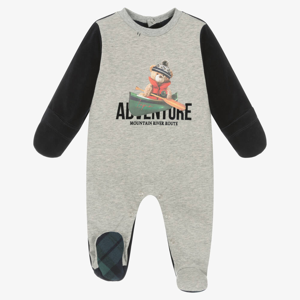 Lapin House-Boys Grey & Navy Blue Cotton Babygrow | Childrensalon Outlet
