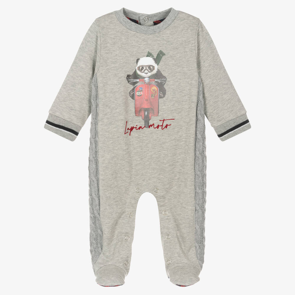 Lapin House-Boys Grey Panda Babygrow | Childrensalon Outlet