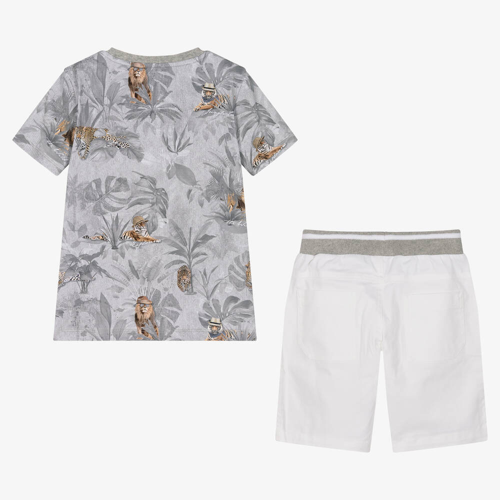 Lapin House-طقم شورت مزيج قطن لون أبيض ورمادي للأولاد | Childrensalon Outlet