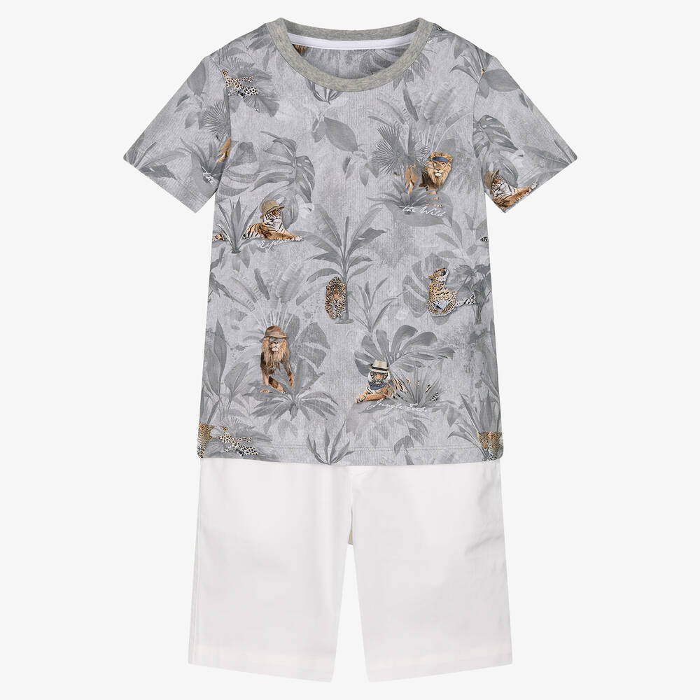 Lapin House - Boys Grey & White Cotton Shorts Set | Childrensalon