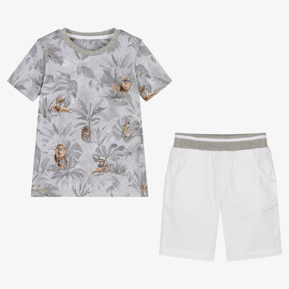 Lapin House-طقم شورت مزيج قطن لون أبيض ورمادي للأولاد | Childrensalon Outlet