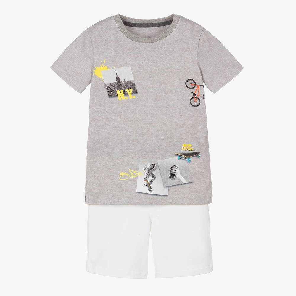 Lapin House - Ensemble short coton gris et blanc | Childrensalon