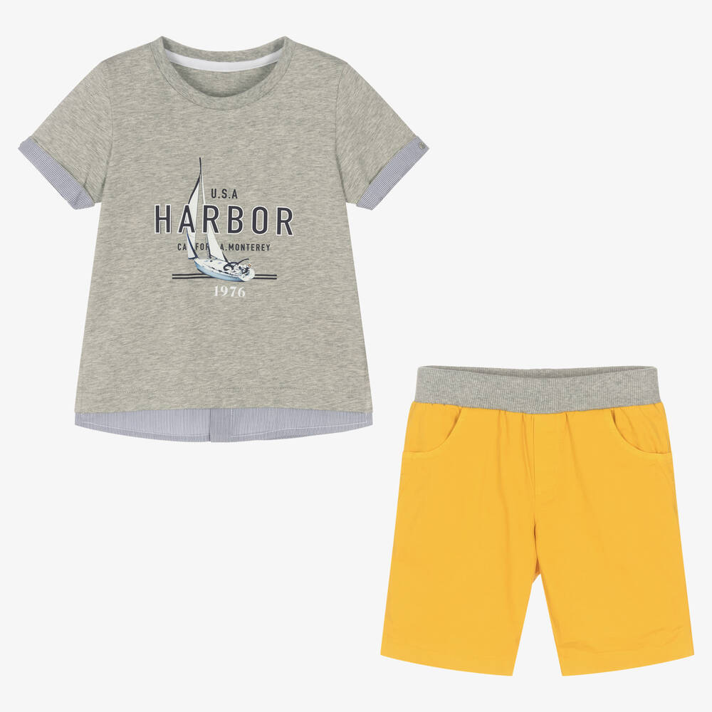 Lapin House-Boys Grey & Yellow Cotton Shorts Set | Childrensalon Outlet
