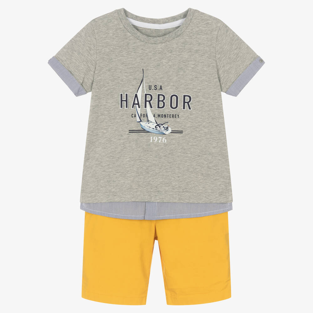 Lapin House - Baumwoll-Top & Shorts Set in Grau & Gelb | Childrensalon