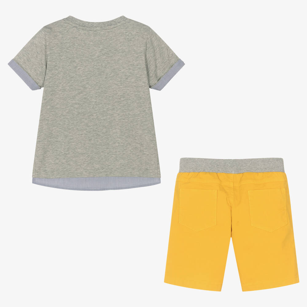 Lapin House-Boys Grey & Yellow Cotton Shorts Set | Childrensalon Outlet