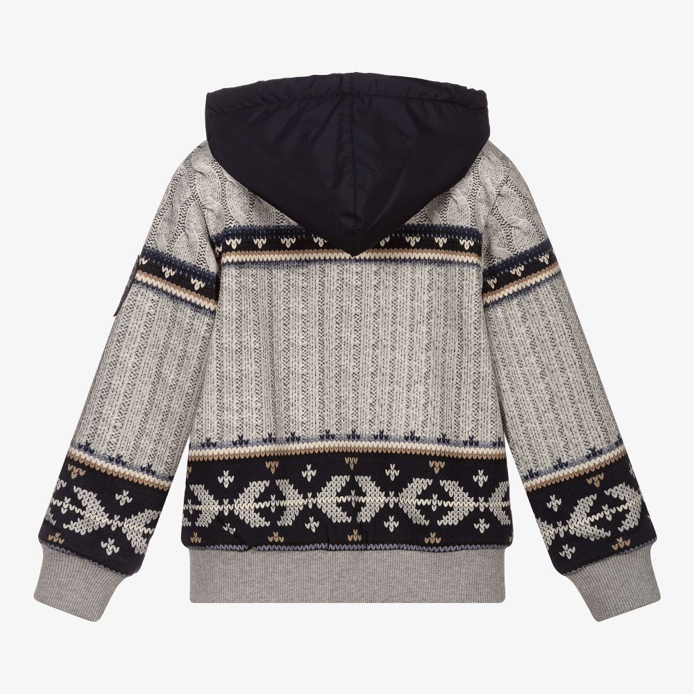 Lapin House-توب بسحّاب قطن جيرسي لون رمادي وكحلي للأولاد | Childrensalon Outlet