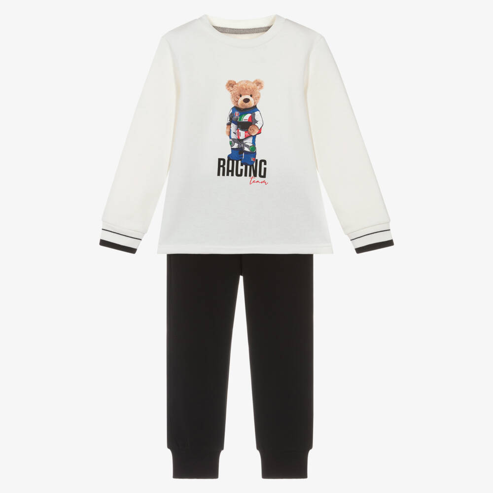 Lapin House-Boys Ivory & Black Tracksuit with Teddy Bear Print | Childrensalon Outlet