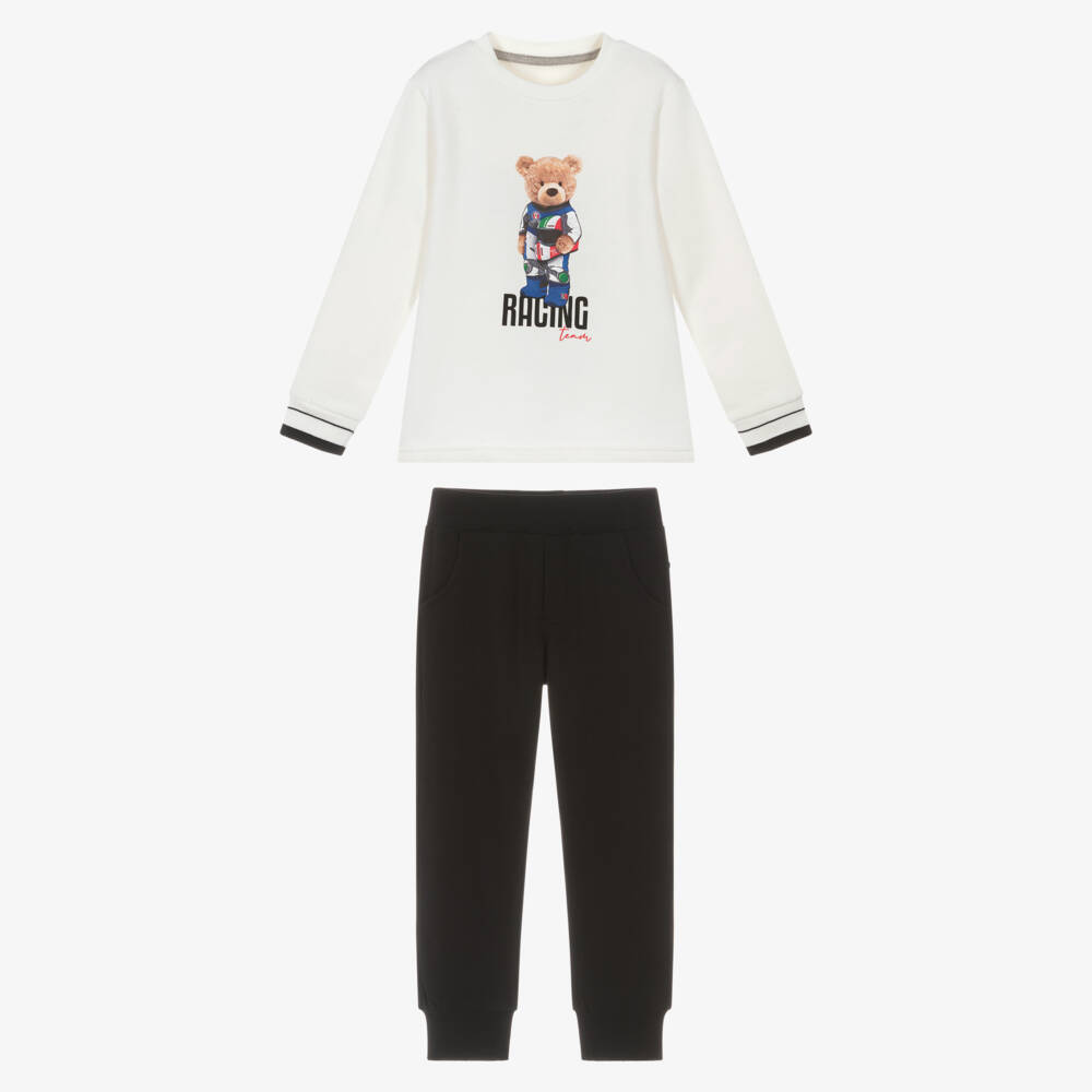 Lapin House-Boys Ivory & Black Tracksuit with Teddy Bear Print | Childrensalon Outlet