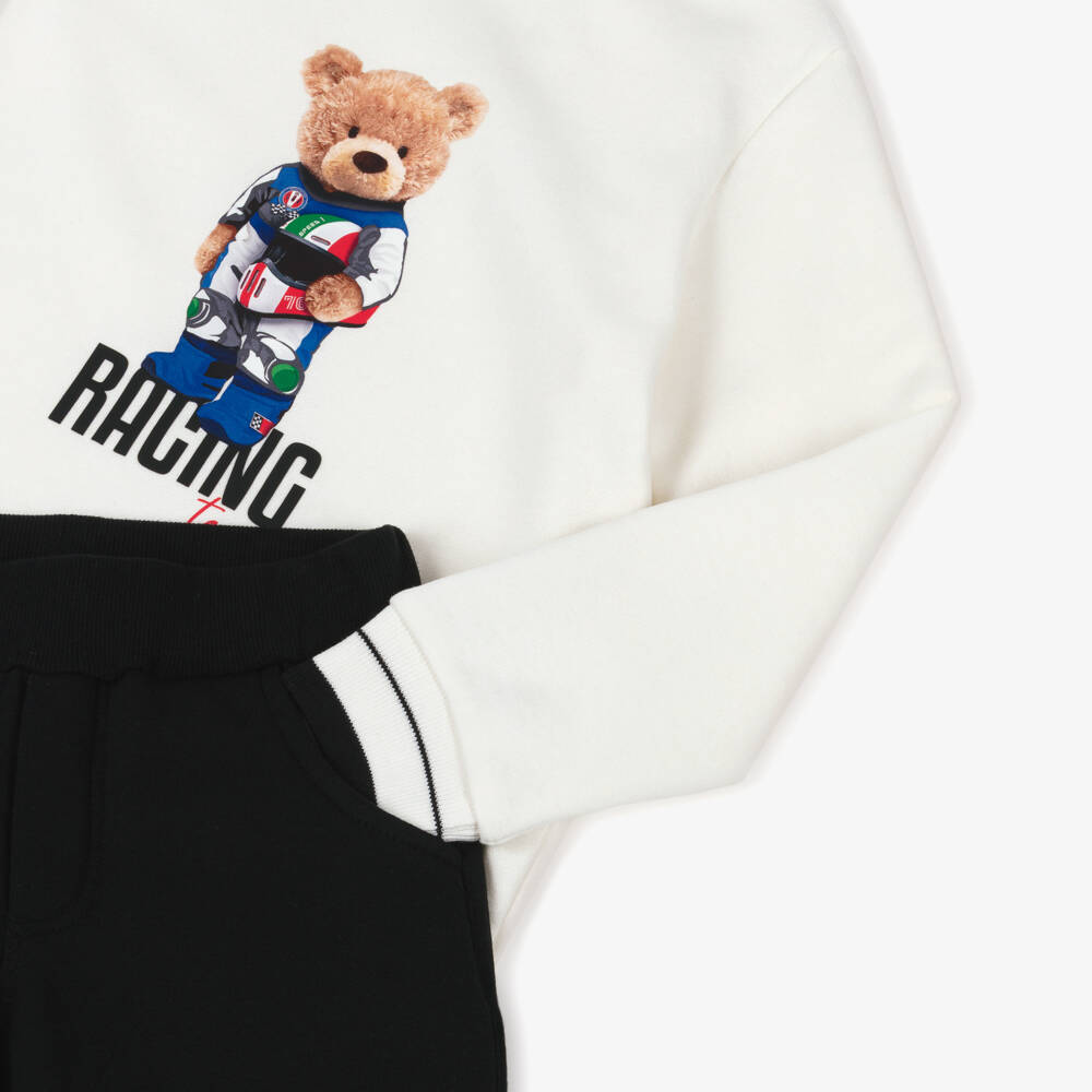 Lapin House-Boys Ivory & Black Tracksuit with Teddy Bear Print | Childrensalon Outlet