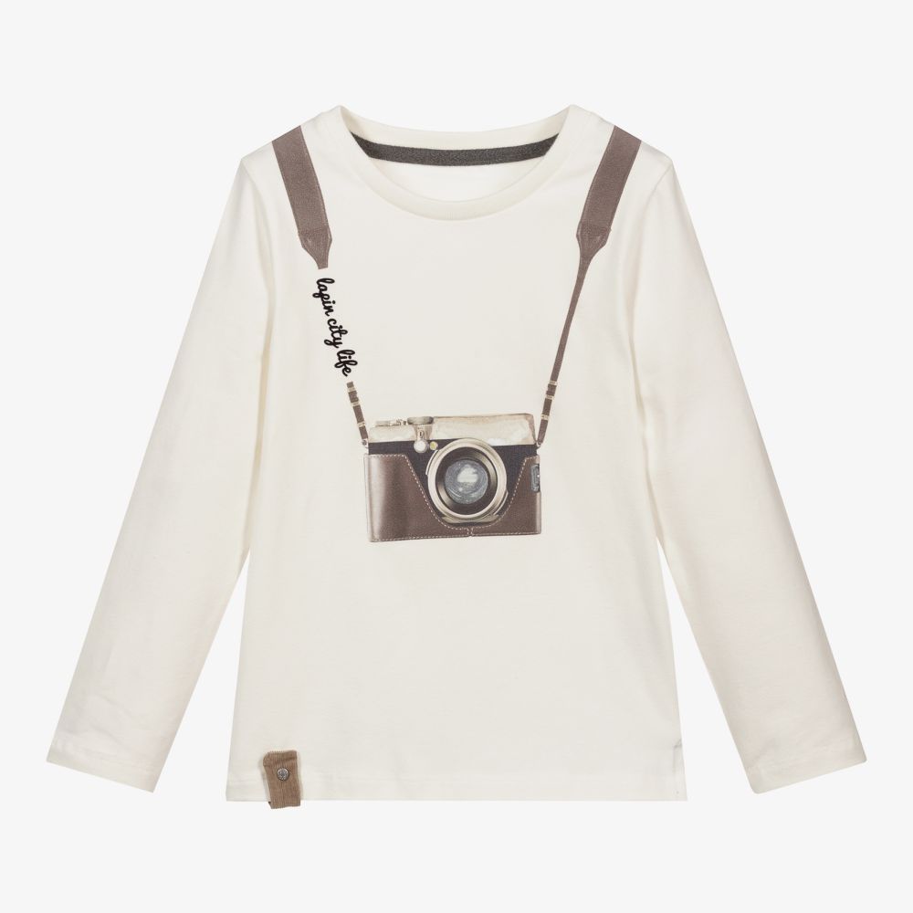 Lapin House -  Boys Ivory Cotton Camera Top | Childrensalon