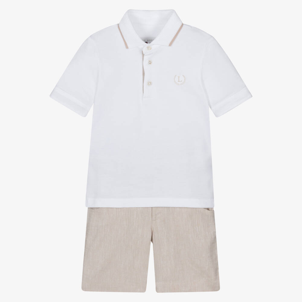 Lapin House-Boys Ivory Polo & Sand Shorts Ensemble | Childrensalon Outlet