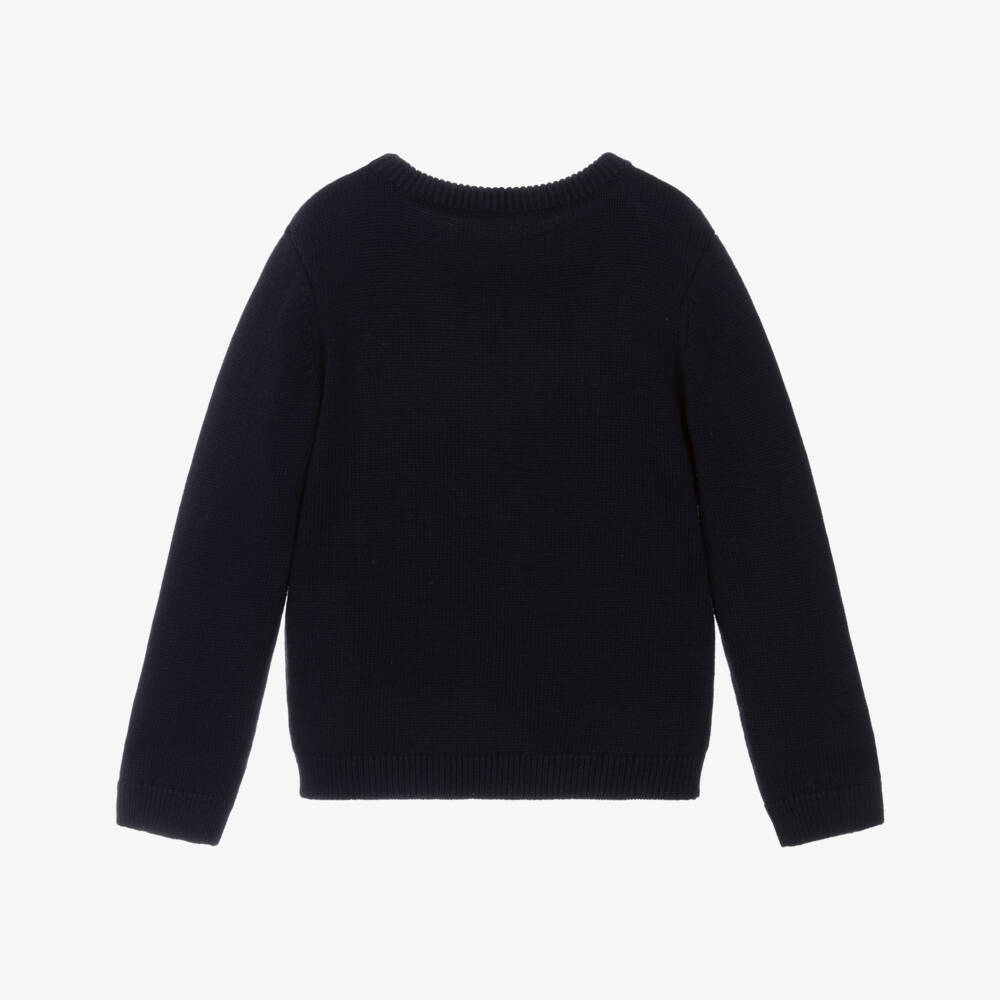 Lapin House-Boys Navy Blue Cotton Knit Teddy Bear Sweater | Childrensalon Outlet