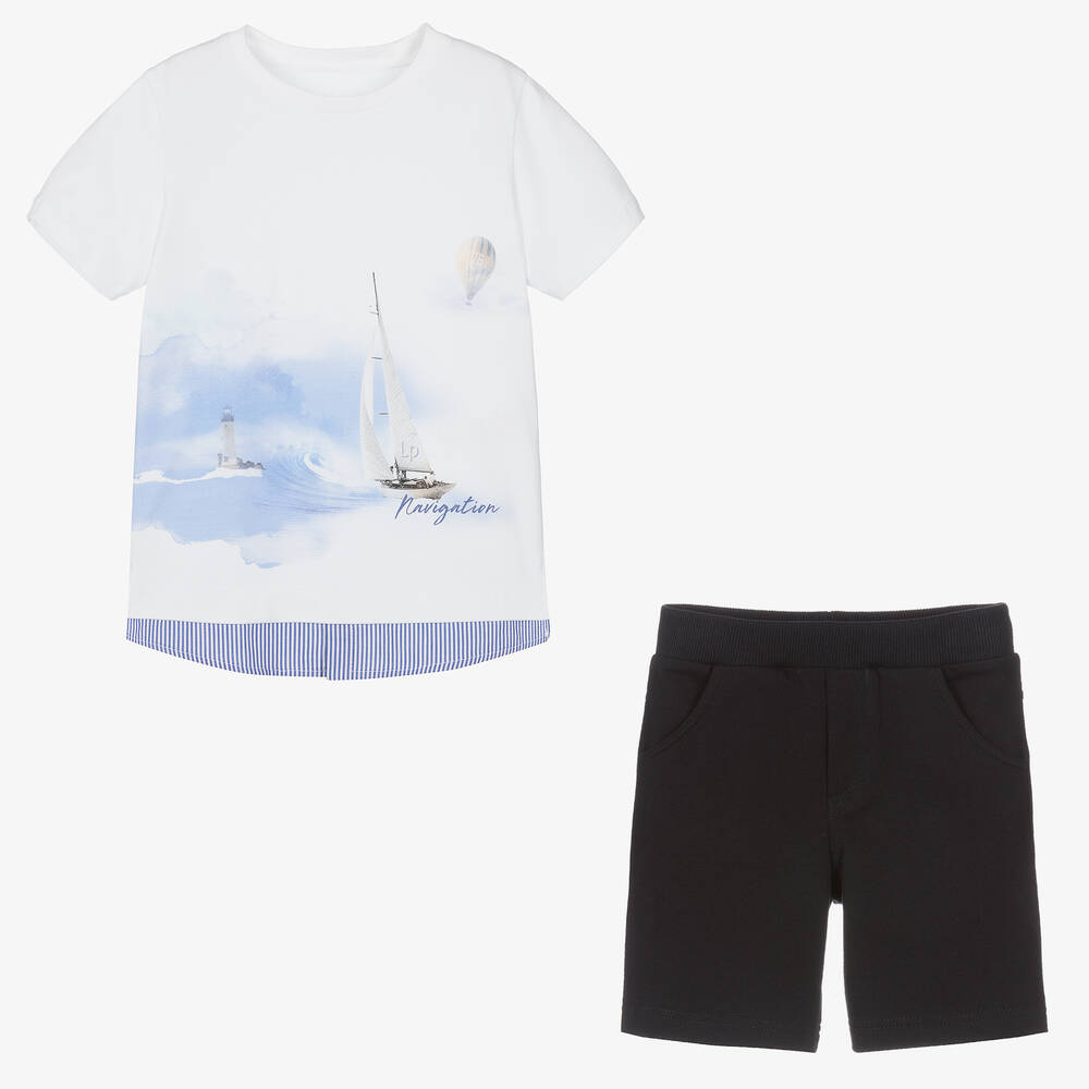 Lapin House-Boys Navy Blue Cotton Shorts Set | Childrensalon Outlet