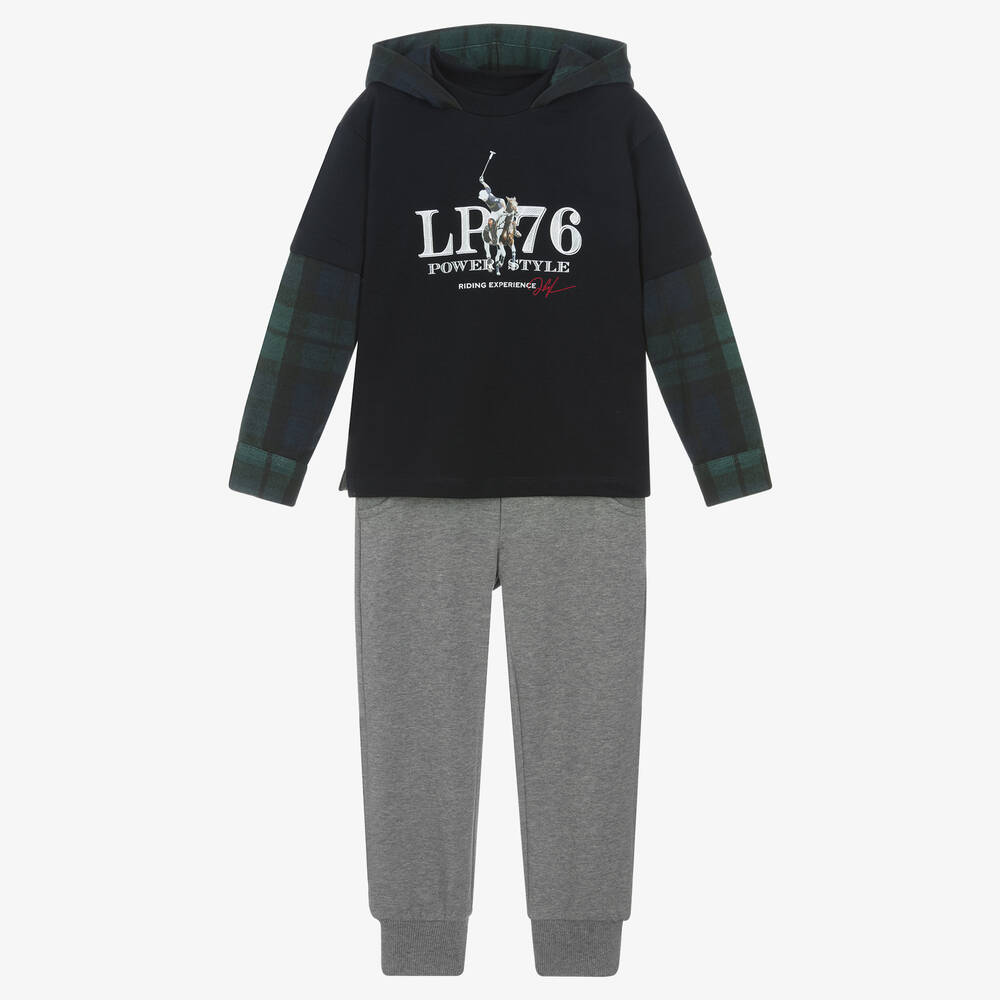 Lapin House - Boys Navy Blue & Grey Cotton Joggers Set | Childrensalon