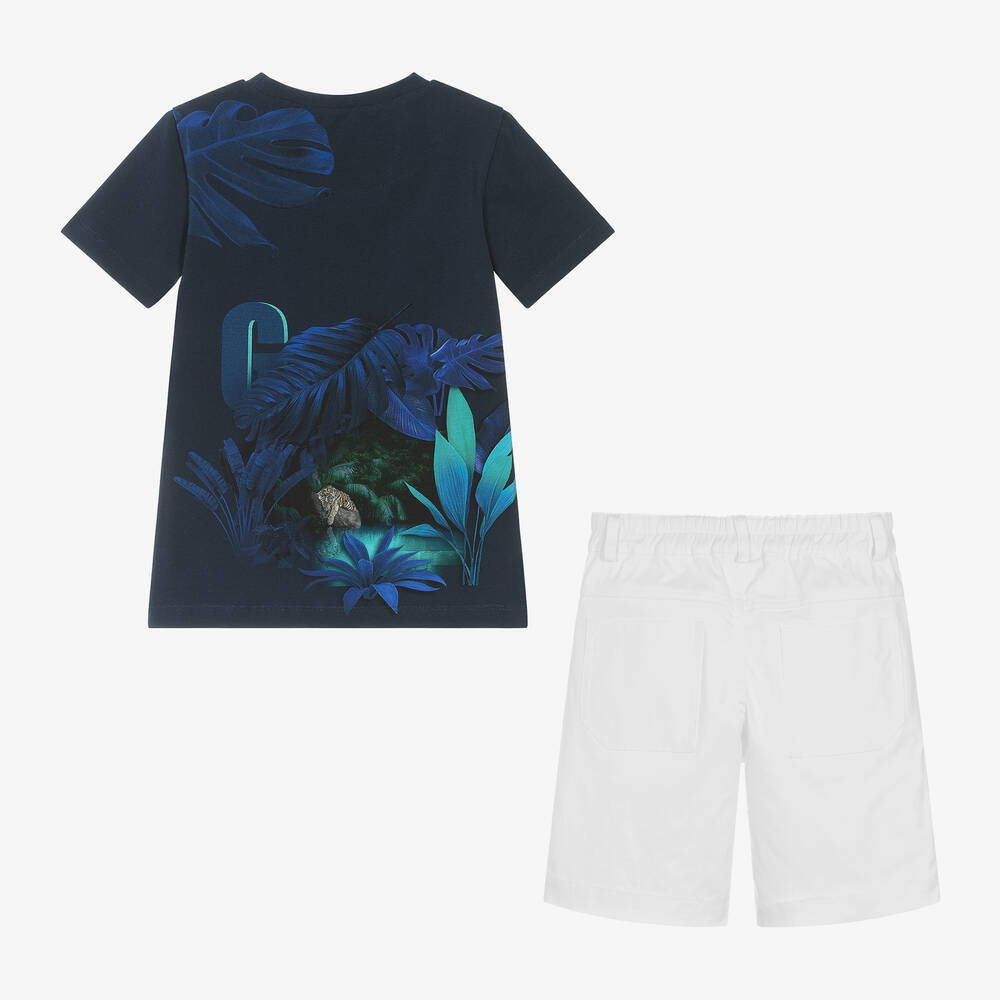 Lapin House-Boys Navy Blue & White Cotton Shorts Set | Childrensalon Outlet