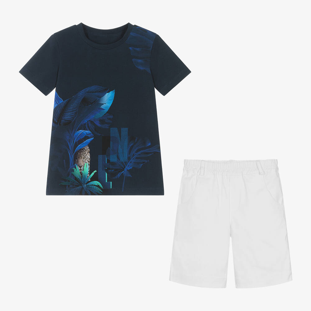 Lapin House-Boys Navy Blue & White Cotton Shorts Set | Childrensalon Outlet
