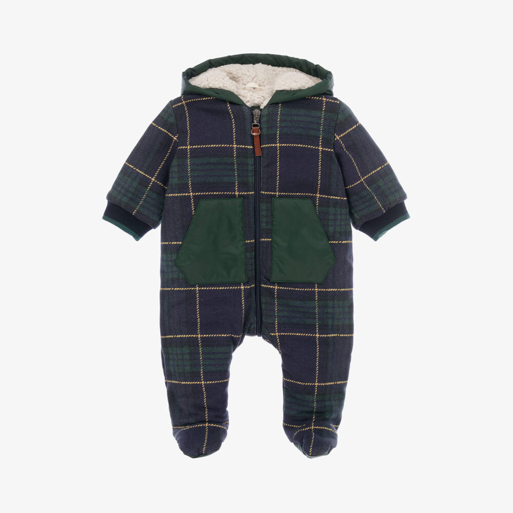 Lapin House-Boys Navy Check Cotton Pramsuit | Childrensalon Outlet