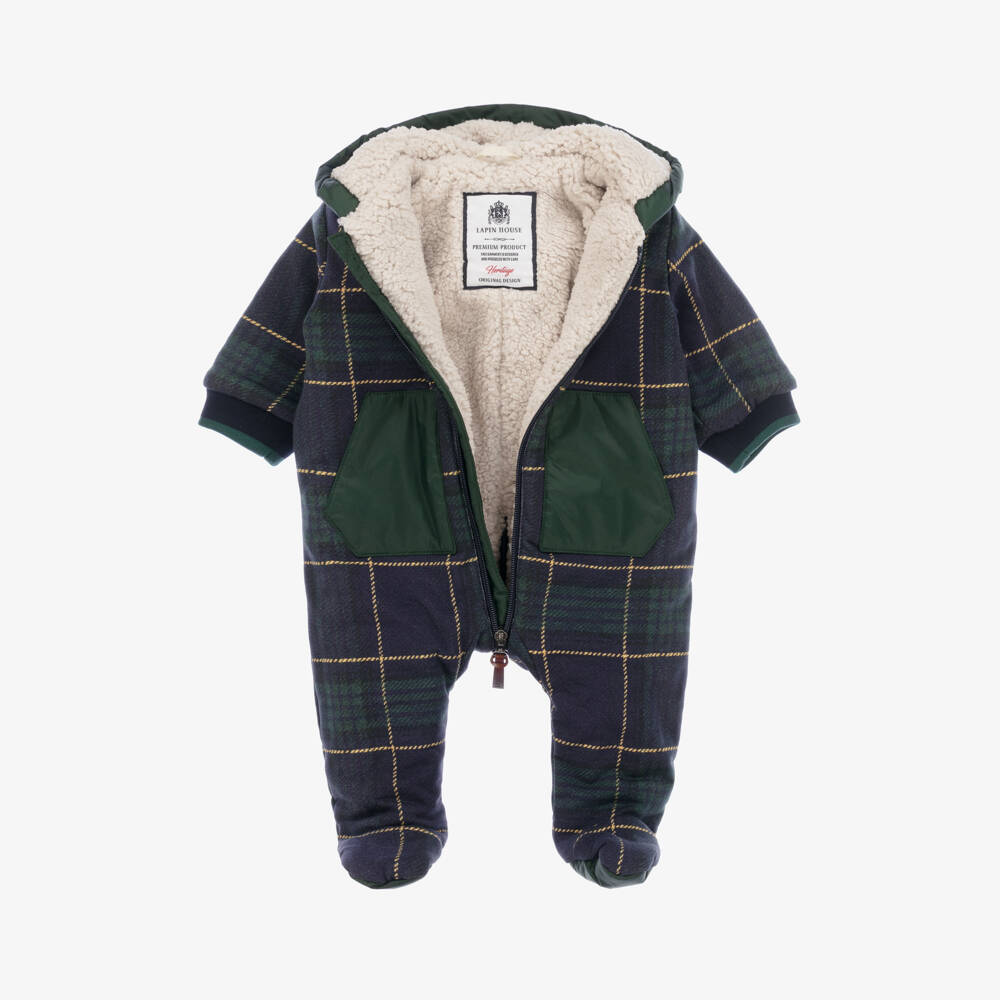 Lapin House-Boys Navy Check Cotton Pramsuit | Childrensalon Outlet