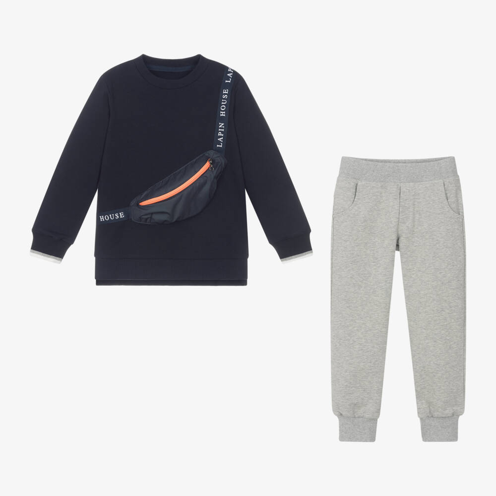 Lapin House-بدلة رياضية قطن لون رمادي وكحلي للأولاد | Childrensalon Outlet