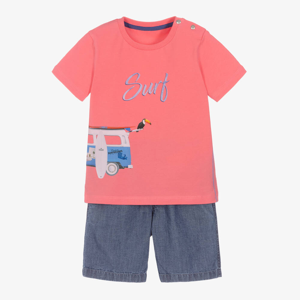 Lapin House - Boys Pink & Blue Cotton Shorts Set | Childrensalon