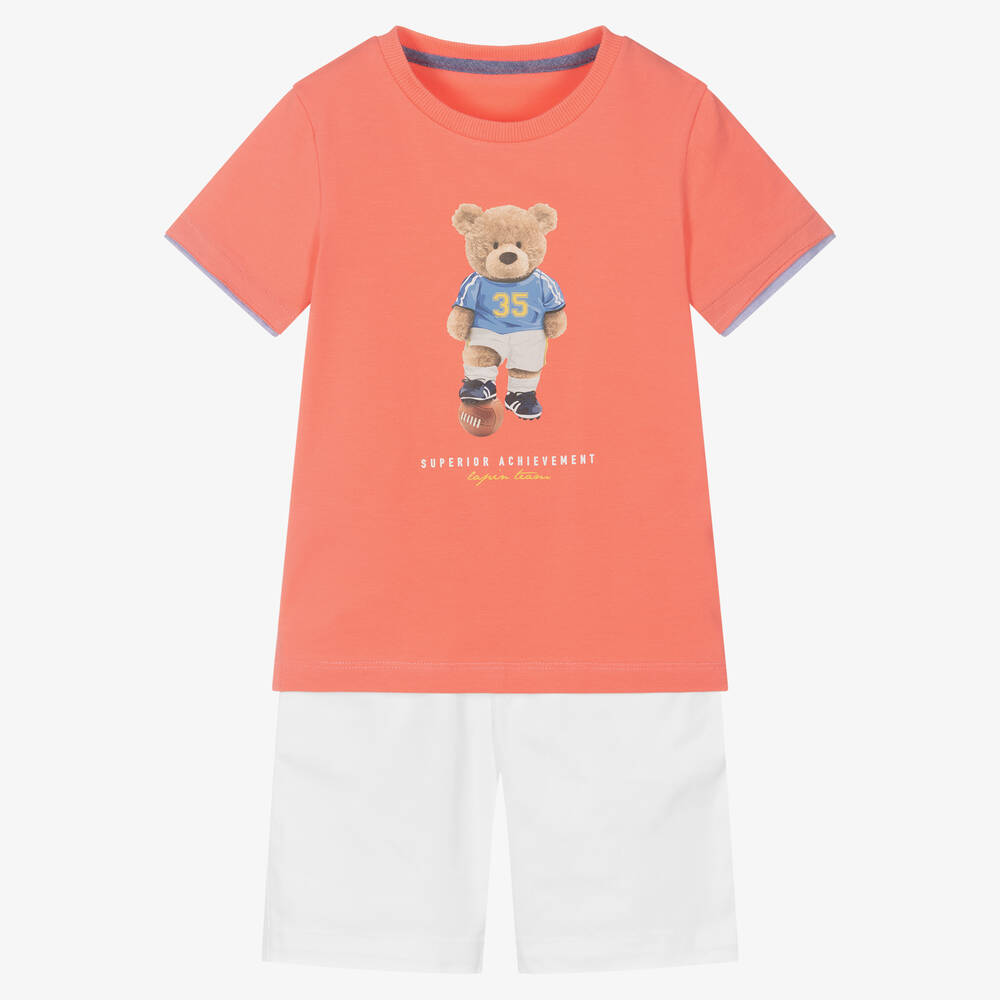 Lapin House - Ensemble short coton rose et blanc | Childrensalon