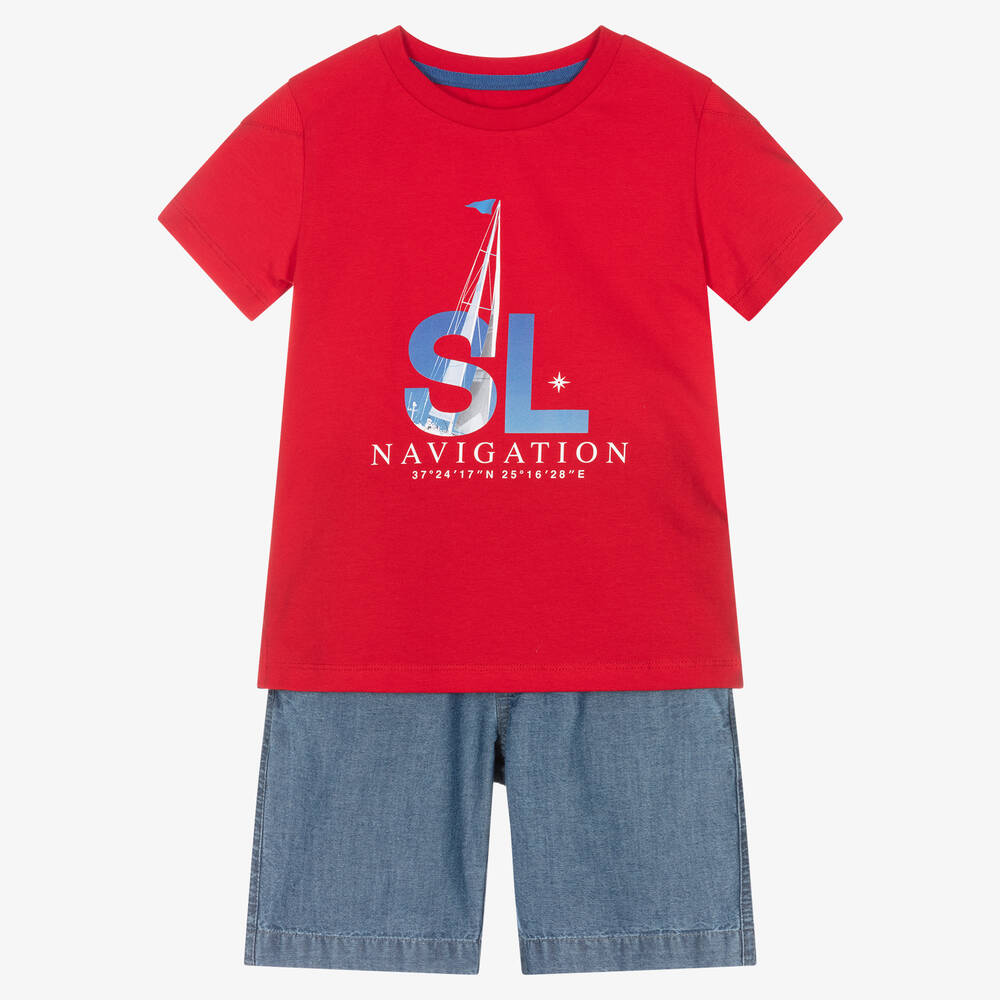 Lapin House - Красная футболка и голубые шорты из шамбре | Childrensalon