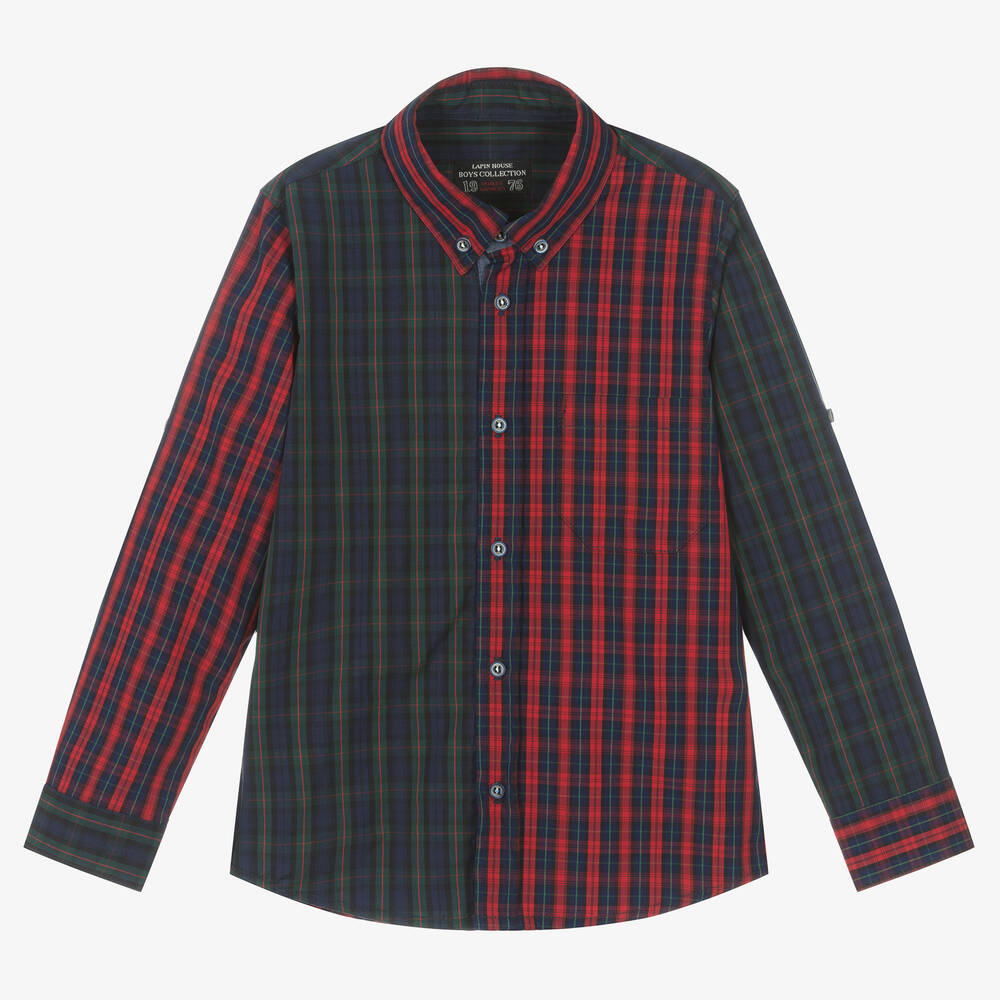 Lapin House - Boys Red & Blue Cotton Tartan Shirt | Childrensalon